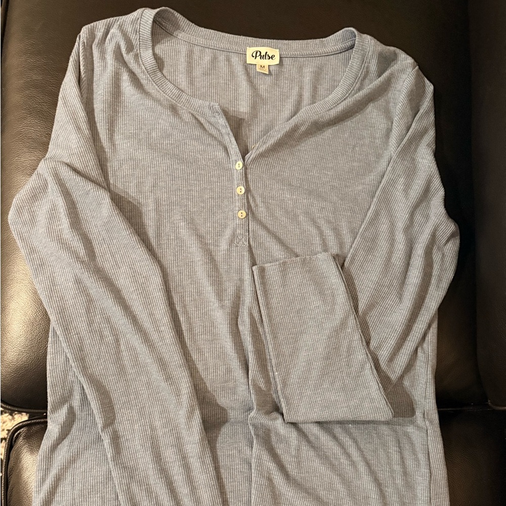 Pulse Women's Blue Long Sleeve Henley Top